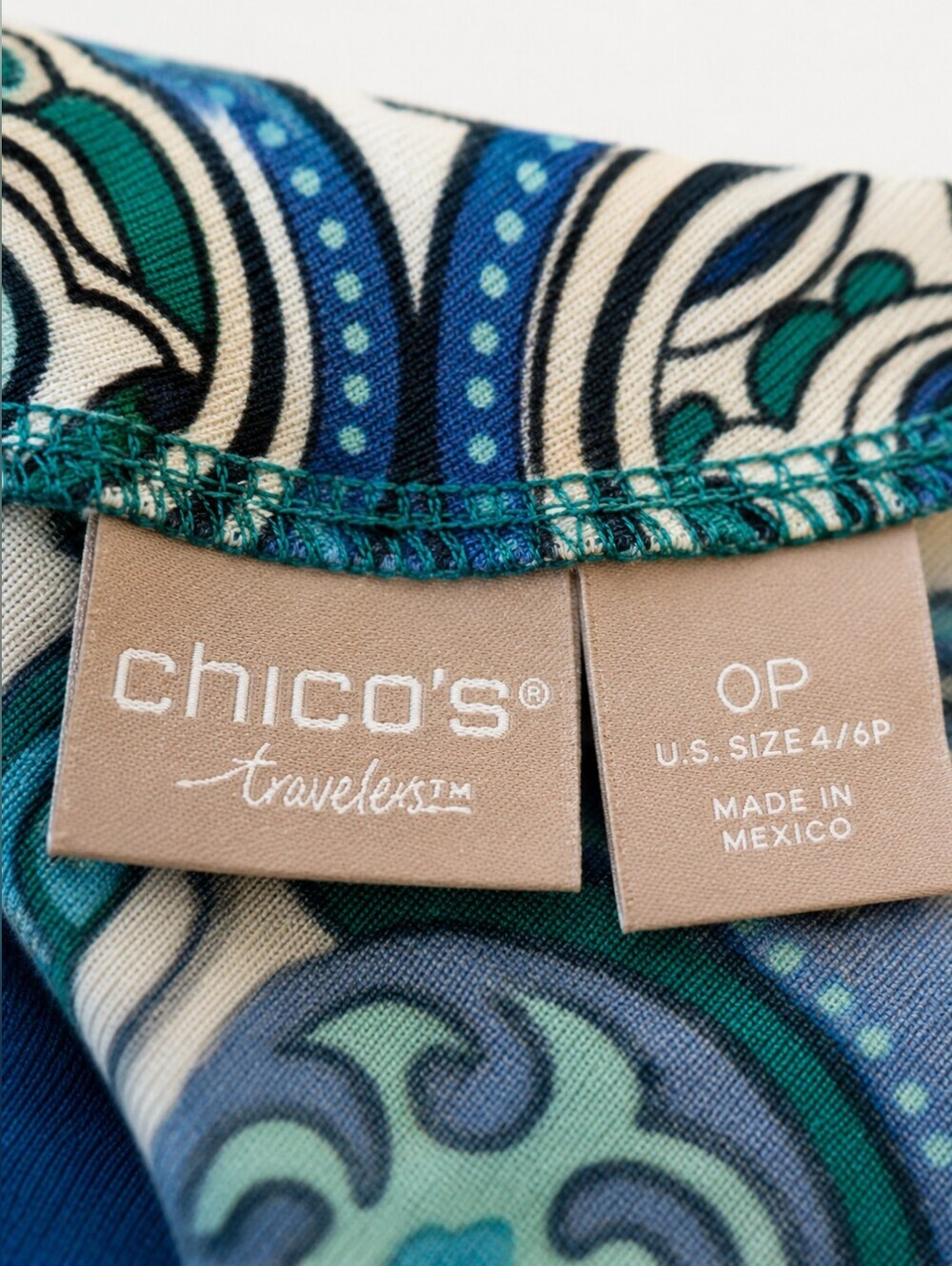 Chico's Travelers Teal Blue Paisley Print Top Women's Size 0P Petite (Small) - Picture 6 of 7